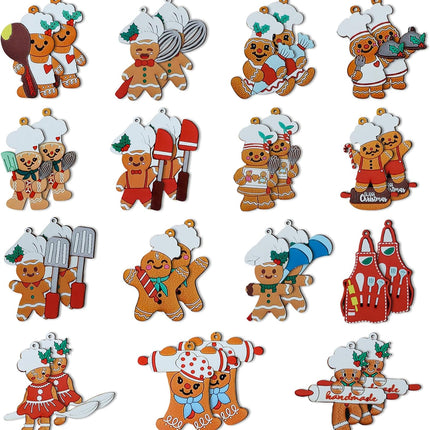 30Pcs Gingerbread Christmas Decorations, Wooden Cooking Gingerbread Ornaments Set Hanging Decor for Christmas Tree Wreath Kitchen Home Party Decorations