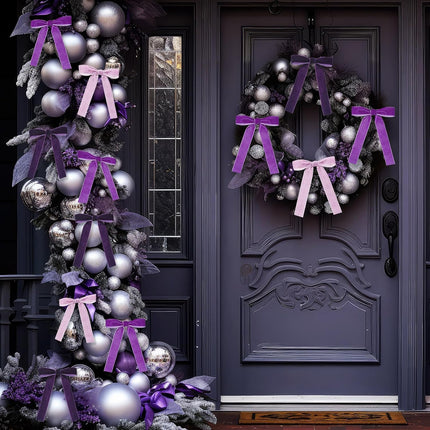 36 Pieces Christmas Velvet Bow Xmas Ribbon Wreath Bow Bulk Rustic Crafts Bows Pretied Set for Garland Home Decor Wedding Outdoor Indoor Decoration(Bright Purple, Light Purple, Dark Purple)