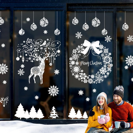 Super Huge Christmas Window Clings Static Snowflake Christmas Decorations, Reindeer Xmas Decor Winter Wonderland Decorations Window Stickers Decals for Indoor Christmas Decoration Party (4 Sheets)