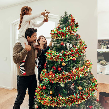 Dilunave 40 Feet Christmas Tinsel Garland Metallic Tinsel Twist Garland Foil Tinsel Garland Decoration for Christmas Tree, Wedding, Birthday and Party Hanging Decorations(Red, Green, Gold)