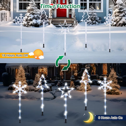 6 Pack Plug in Christmas Pathway Lights Outdoor Decorations with Timer,8 Modes White Xmas Snowflake Tree Star Waterproof Led Garden Stake Lights for Walkway Yard Lawn Porch Holiday Decor