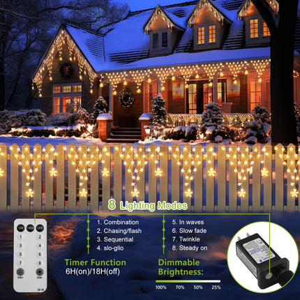 Christmas Lights Outdoor Decorations 13.8ft 200 LED Christmas Lights with 12 Stars,8 Modes Dimmable Fairy String Light with Remote Timer for Wedding Party Holiday Christmas Decorations(Warm White)