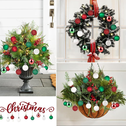 Mini Christmas Tree Ornaments,54Pcs Mini Christmas Ball Ornaments with Strings,30mm/1.18-Inch Small Shatterproof Christmas Baubles,Miniature Xmas Christmas Decorations (White, Red, Green)