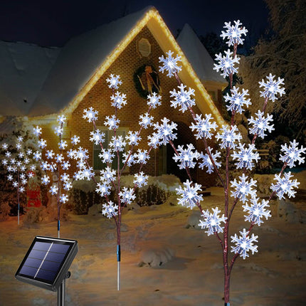 Designed Set of 4pcs 80 led Solar Christmas Snowflake Lights for Yard Decor,8 Modes Waterproof Outdoor Lighted Solar Stake Lights for Xmas Lawn Walkway Holiday Cemetery Decoration(Cool White)