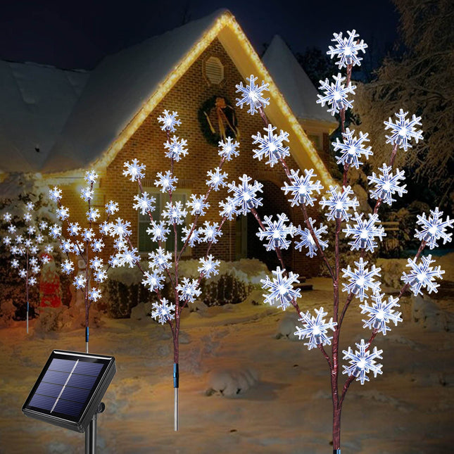Designed Set of 4pcs 80 led Solar Christmas Snowflake Lights for Yard Decor,8 Modes Waterproof Outdoor Lighted Solar Stake Lights for Xmas Lawn Walkway Holiday Cemetery Decoration(Cool White)