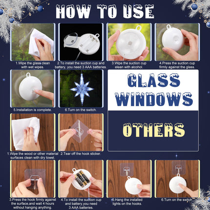 16 Pcs Bethlehem Christmas Window Star Lights Bulk LED Christmas Silhouette Hanging Window Lights with Suction Cups Plastic Lighted Star Tree Topper Decoration (Warm White)