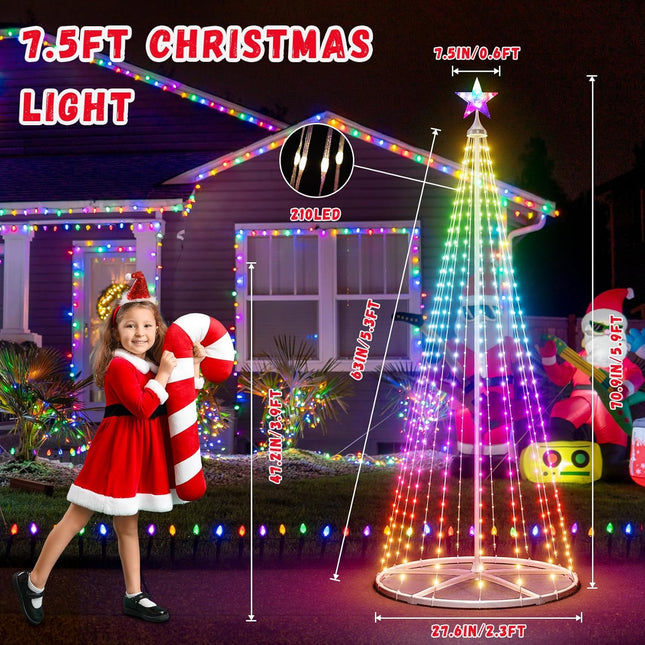 6FT LED Smart Christmas Tree - Outdoor & Indoor Lighted Christmas Tree Decorations Indoor Christmas Cone Tree App Control Color Changing Christmas Tree Light for Yard & Garden