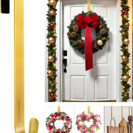12" Metal Wreath Hanger for Front Door Non-Scratch, Damage- Wreath Hanger Heavy Duty, Over-the-Door Hooks for Hanging Welcome Sign, Wreath Holder for Easter, Halloween, Fall, Christmas Decorations