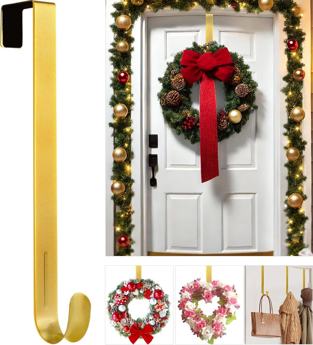 12" Metal Wreath Hanger for Front Door Non-Scratch, Damage- Wreath Hanger Heavy Duty, Over-the-Door Hooks for Hanging Welcome Sign, Wreath Holder for Easter, Halloween, Fall, Christmas Decorations