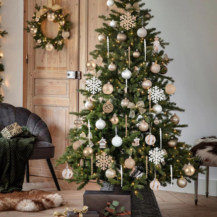 Christmas Tree Decorations - 128 Pcs Christmas Tree Ball Ornaments Set, Shatterproof Plastic Champagne Christmas Ball Ornaments for Christmas Tree Decor Holiday Wedding Party Decorations