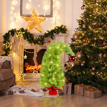Whimsical Table Top Small Christmas Tree, 2 FT Bendable Lime Green Christmas Tree with Lights and Red Ball, Artificial Tabletop Christmas Tree for Home Office Holiday Party Decoration