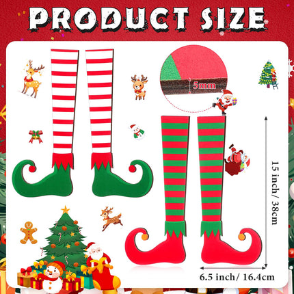 Thyle 4 Pcs Large Christmas Elf Legs Tree Ornaments 15 Inch Wood Stripe Elf Legs Wooden Elf Legs Christmas Topper Decorations Double Printed Xmas Tree Elf Feet Decorations for Holiday Party