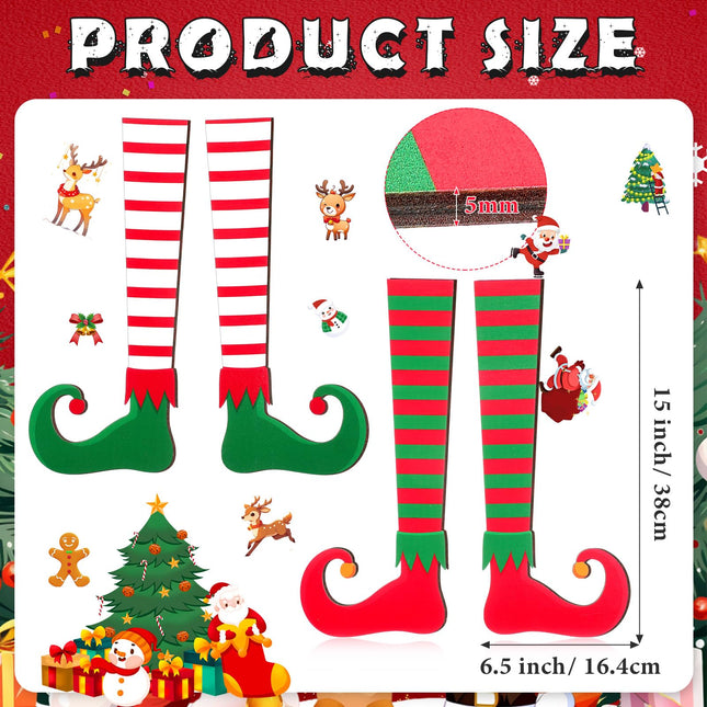 Thyle 4 Pcs Large Christmas Elf Legs Tree Ornaments 15 Inch Wood Stripe Elf Legs Wooden Elf Legs Christmas Topper Decorations Double Printed Xmas Tree Elf Feet Decorations for Holiday Party