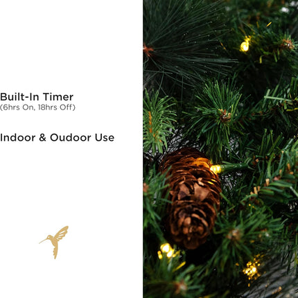 Papyrus 24" Pre-Lit Carolina Pine Artificial Wreath, Pine Cones, Warm White Light, Battery Powered, Indoor/Outdoor