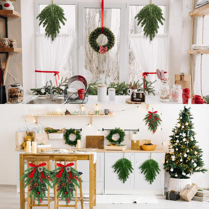 Zomiboo 8 Pcs Mixed Pine Artificial Christmas Teardrop Swag Xmas Wreath Garland Christmas Pine Greenery Swag Pine Branches Teardrop Needles Swag Winter for Christmas Holiday Mantle Decor (19.7 Inch)