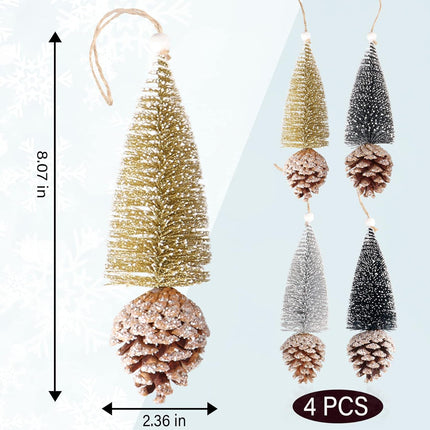 4Pcs Artificial Mini Christmas Trees Cinnamon Pine Cones Sisal Trees with Christmas Pine Cones Decor Winter Crafts Ornaments Green Farmhouse Ornaments Hanging Christmas Decorations Outdoor