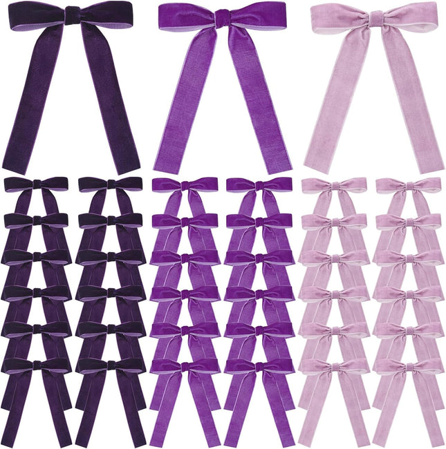 36 Pieces Christmas Velvet Bow Xmas Ribbon Wreath Bow Bulk Rustic Crafts Bows Pretied Set for Garland Home Decor Wedding Outdoor Indoor Decoration(Bright Purple, Light Purple, Dark Purple)