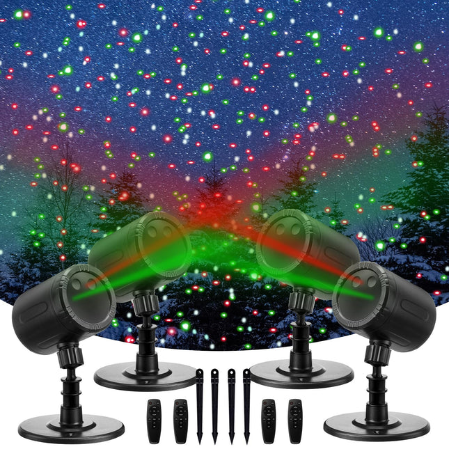 Treela 4 Pack Christmas Projector Laser Lights Outdoor Decorations, Christmas Star Light Show Waterproof Holiday Projector Led Spotlights for Xmas Decor (Fresh Star)