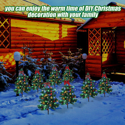 Libima 8 Pcs Solar Powered Christmas Tree Stake Lights Outdoor Decorations Waterproof with Bow Tie Red Berries Bells for Xmas Patio Yard Garden Pathway Cemetery Grave, Constant and Flashing Modes