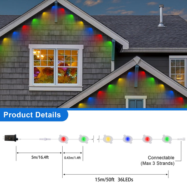 Permanent Outdoor Christmas Lights,50ft 36LED Eaves Lights with Remote,8 Modes Waterproof Outdoor Eave Connectable Christmas String Lights for Outdoor,Indoor,Party,Christmas (Multi-colored)