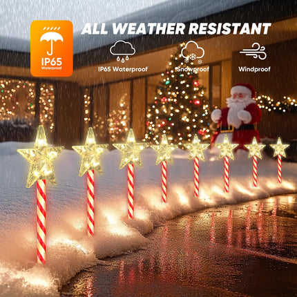 Solar Christmas Lights Outdoor Decorations: 8 Pack Star Christmas Pathway Lights Waterproof, 8 Modes Christmas Stake Lights for Outside Walkway, Xmas, Holiday Decor Christmas -Warm Glow