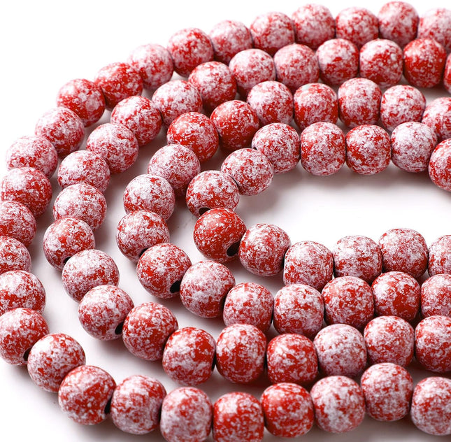 4 Pcs 36 ft Boho Christmas Wood Bead Garland Natural Vintage Wooden Beads Garland Rustic Decorative Holiday Christmas Tree Garland Country Farmhouse Christmas Decor for Home Indoor Use (Red)