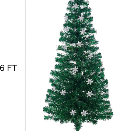 Juegoal 6 ft Pre-Lit Optical Fiber Christmas Artificial Tree, RGB Color Changing LED Lights, Snowflakes & Top Star, Fake Xmas Tree with Metal Legs