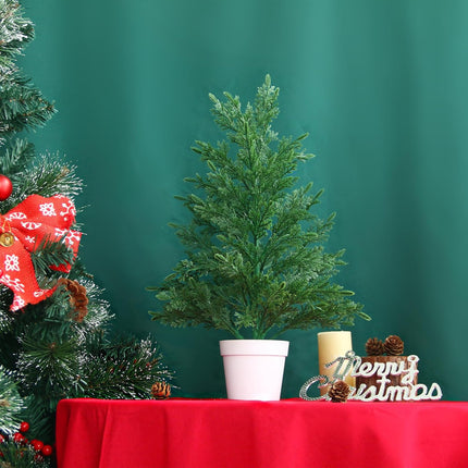 GREENTIME 2 Pcs Fake 18" Small Christmas Tree Artificial Tabletop Xmas Tree for Home Decor 1.5ft Faux Green Mini Tree Easy Assembled in Living Room Kitchen Indoor Christmas Outdoor Decorations