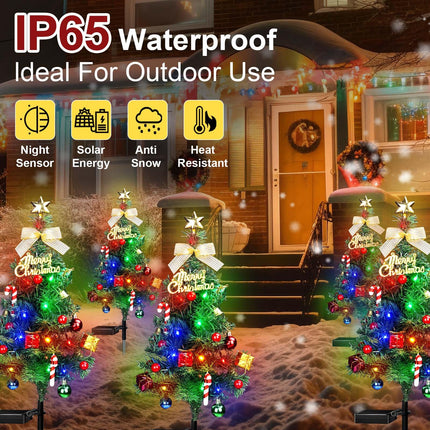 Solar Small Christmas Tree Outdoor Decorations Waterproof 2PC Solar Christmas Yard Decorations 40 Bright LED Lights Constant & Flashing DIY Christmas Decorative Light for Outside Pathway Lawn Patio