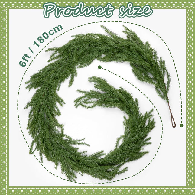 6FT Christmas Garland Realistic Real Touch Norfolk Pine Garland Decoration Winter Greenery Garland for Mantel Fireplace Table Centerpiece Decor
