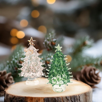 Crystal Christmas Tree Figurine Set Mini Handmade Glass Tree for Holiday Decor, Miniature Green & Clear Trees as Tabletop Ornaments Centerpieces, Festival s for Christmas Home Decor Craft Party