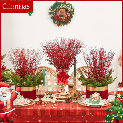 50pcs 4 Kinds of Christmas Tree Picks, Christmas Picks and Sprays for Decorations, Tree Topper Twigs for Xmas Tree Wreath DIY Crafts Vase Filler Home Decor (Red)