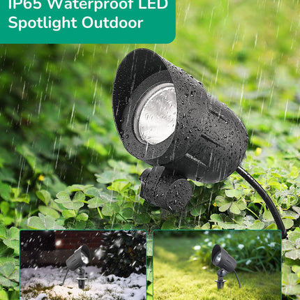 EDISHINE Christmas 120V Spotlight Outdoor, Plug in Outdoor LED Spot Light with 5 Lenses, 10W 900LM 5000K, One-Piece Die-cast Aluminum, IP65 Landscape Lighting for Holiday Yard Flag Tree