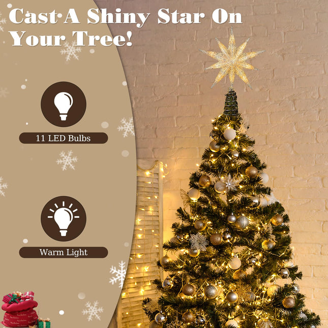 Lewondr Christmas Tree Topper Star, 13inch Xmas Tree Topper with LED Light Beads, Remote & USB Operated 10-Point Star Treetop for Home Christmas Tree Decoration, 6H Timer & 8 Lighting Modes, Silver