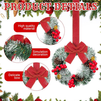 12 Pcs Cabinet Wreaths for Kitchen Mini Christmas Wreaths with Ribbon Small Christmas Farmhouse Wreaths Artificial Pine Cone Hanging Wreath for Front Door Window (Red)
