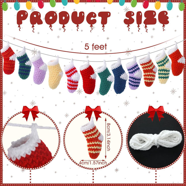 HunnmingRe Christmas Garland 6.56Ft Cute Stocking Christmas Decor Crochet Christmas Stocking Garland Decorations Indoor Knitted Hanging Stocking Ornaments for Xmas Tree Mantel Supplies