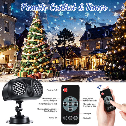 4 Pcs Christmas Snowflake Projector Lights Outdoor Waterproof Highlight Rotating LED Snow Lights with Remote Control for Xmas Holiday Party Garden Landscape Home Decoration