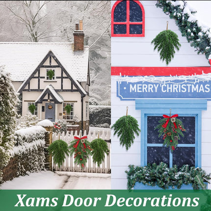Zomiboo 8 Pcs Mixed Pine Artificial Christmas Teardrop Swag Xmas Wreath Garland Christmas Pine Greenery Swag Pine Branches Teardrop Needles Swag Winter for Christmas Holiday Mantle Decor (19.7 Inch)