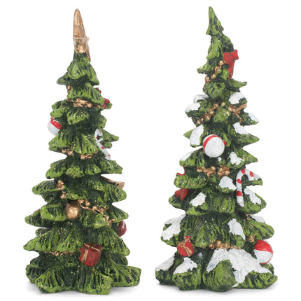 Resin Holiday Decorated Christmas Trees - Set of 2