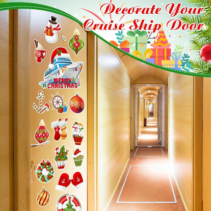 Kanayu 16 Pcs Christmas Cruise Door Decorations Magnetic Xmas Car Magnets Anchor Life Preserver Snowman Christmas Ball Wreath Magnets for Carnival Cruise Car Locker Refrigerator
