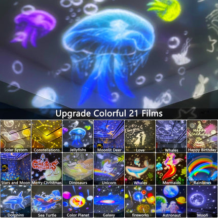 21 Sets of Films, Kids Night Light Projector for Bedroom, Ceiling, Baby Night Light Projector, Star Galaxy Projector with 360° Rotating for Kids Baby Girls, Birthday, Christmas, Nursery, Room Decor