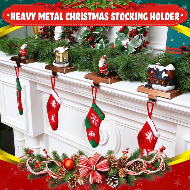 Yexiya 12 Pcs Christmas Stocking Hangers for Stairs Mantel Metal Garland Holders Weighted Fireplace Hanger Xmas Stocking Hanging Hooks DIY Blank Stocking Holders Bases for Holiday Counter (Copper)