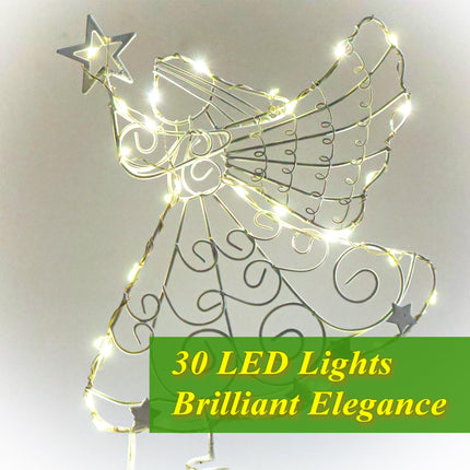 Angel Tree Topper with Lights, 11" Christmas Tree Topper Angel, Metal Christmas Tree Angel Topper Lighted, Battery Operated Angel Christmas Tree Topper, Tree Toppers Christmas Decorations