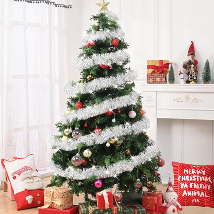 Christmas Tinsel Garland, 32.8 FT Shiny Silver Tinsel Garland Christmas Decorations, Christmas Tree Garland Metallic Twisted Hanging Christmas Garland for Xmas Tree Home Party Indoor Outdoor Decor