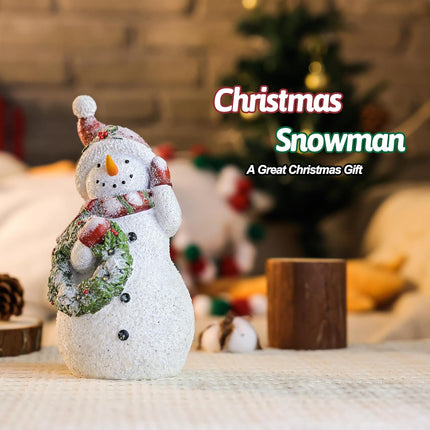 Christmas Snowman Decor Christmas Figurines Resin Snowman Lighted Decorations Indoor Glowing Wreath LED Holiday Light Up Snowman Snowman Xmas Decor for Home Kitchen Holiday Party