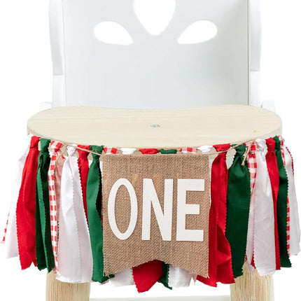 Italian Picnic Theme 1st Birthday High Chair Banner - Italian/Pizza Themed Fabric Garland For Boys Girls' First Birthday Party, Cake Smash Photo Prop HighChair Banner(Christmas cloth banner)