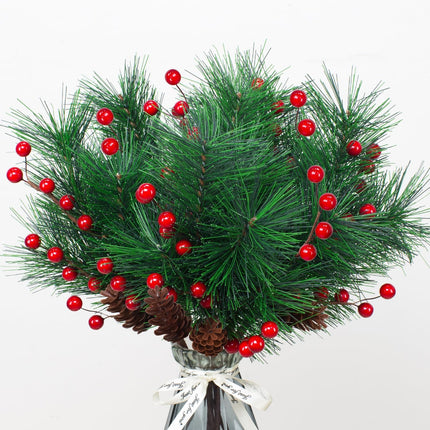 6 Pack Christmas Berries Pine Picks Artificial Flowers whit Red Berry Pine Branches Long Faux Pine Stem with Pinecones Christmas Tree Wreath DIY Craft Floral Arrangement Holiday Season Xmas Decor