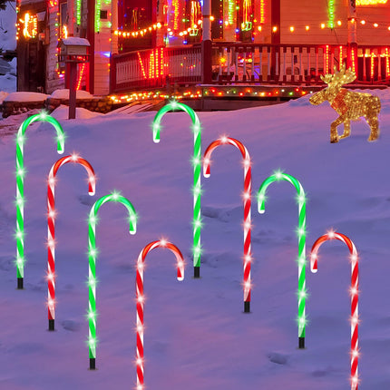 22" Christmas Candy Cane Pathway Markers Lights, Outdoor Christmas Decorations for Yard Patio Garden Walkway, Candy Cane Christmas Decor with 48 LED, 8 Pack (Red & Green)