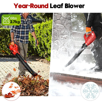 Electric Leaf Blower Cordless 21V, 320 CFM 180 MPH Battery Powered Leaf Blower with 4000mAh Battery and Charger, 2 Section Tubes, 6-Speed Dial Control Leaf Blowers for Lawn Care, Snow, Debris, Dust