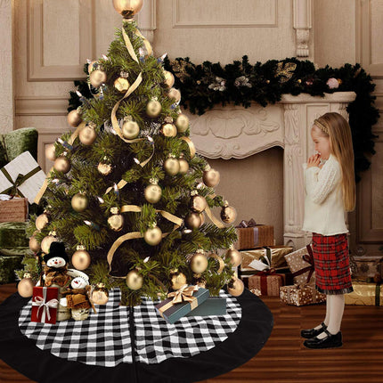 MandyQ 48 Inches Christmas Tree Skirt,Large Black and White Buffalo Plaid Xmas Tree Skirt for Christmas Holiday Party Decorations